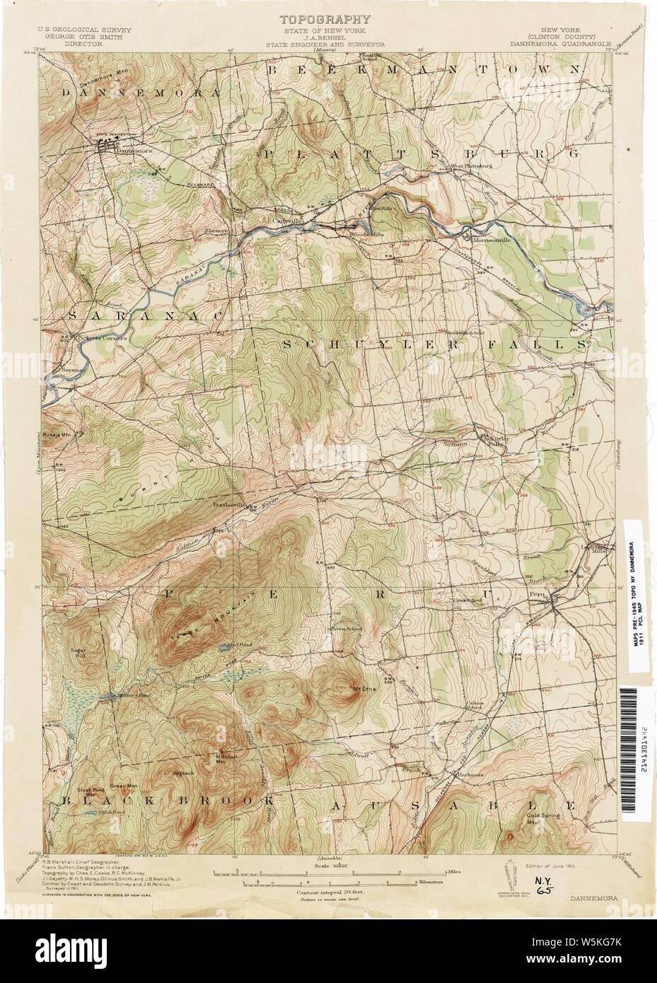 New York Dannemora USGS Topo Karte 1911. Stockfoto