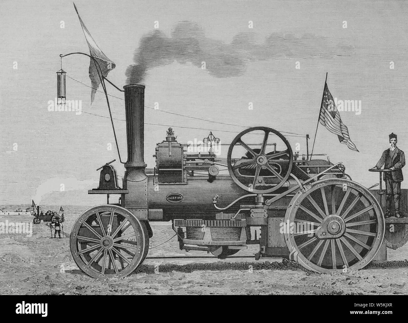 España. Aragón. Estado de Huesca. Colonia de San Juan. Plantación y cultivo de la Vid, utilizando maquinaria ein Dampf, Sistema 'Oliver'. Grabado. La Ilustración Española y Americana, 22 de Mayo de 1883. Stockfoto