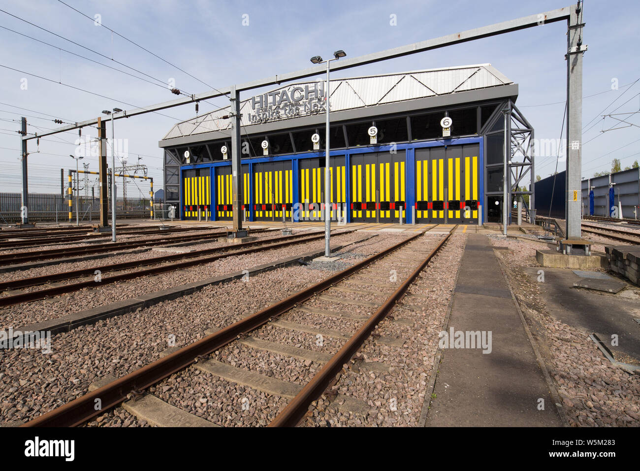 Hitachi zug Betriebshof Stockfoto