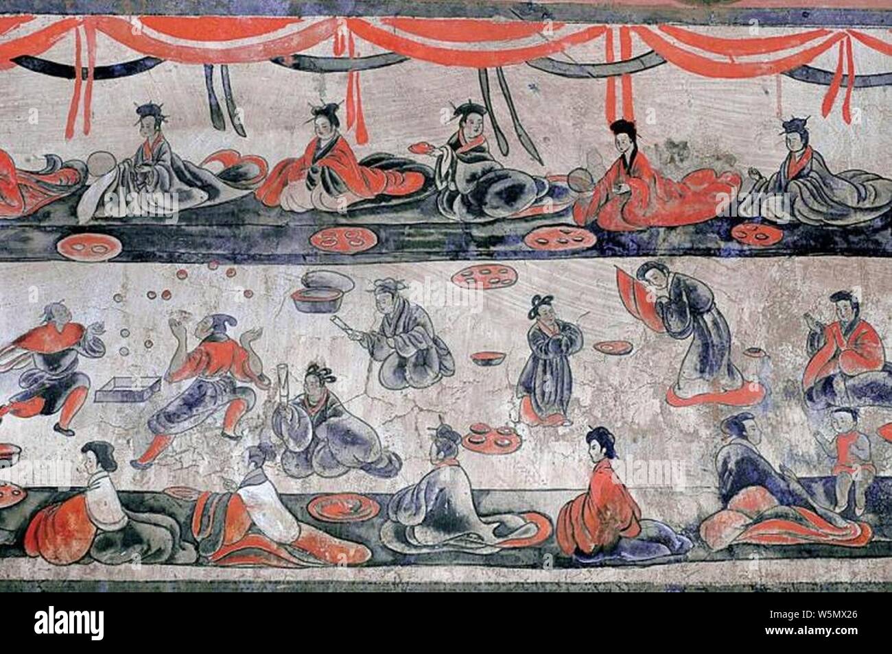 Dahuting Grab und Veranstaltungsräume Szene mit Jongleuren Östlichen Han-Dynastie Wandbild. Stockfoto