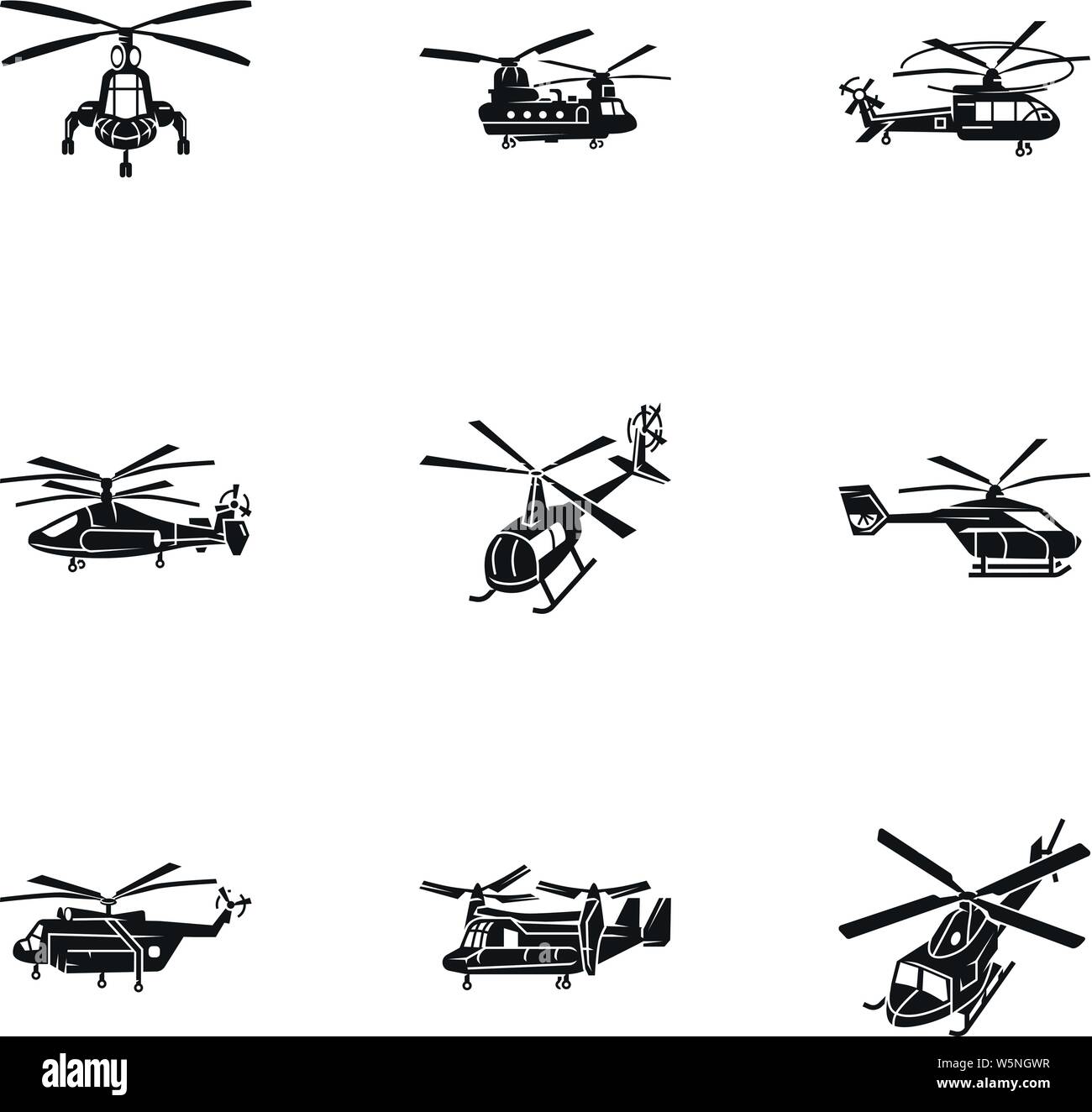 Moderne Hubschrauber Icon Set. Einfacher Satz von 9 modernen Hubschrauber Vector Icons für Web Design auf weißem Hintergrund Stock Vektor