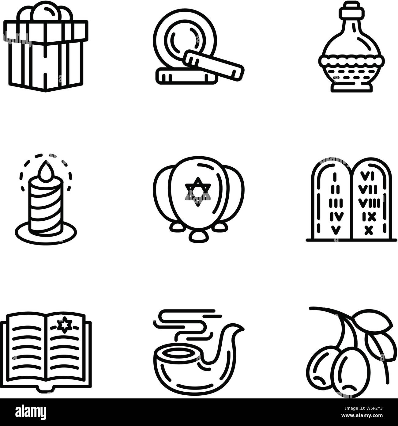 Jüdische Symbol gesetzt. Umrisse Set von 9 jüdischen Vector Icons für Web Design auf weißem Hintergrund Stock Vektor