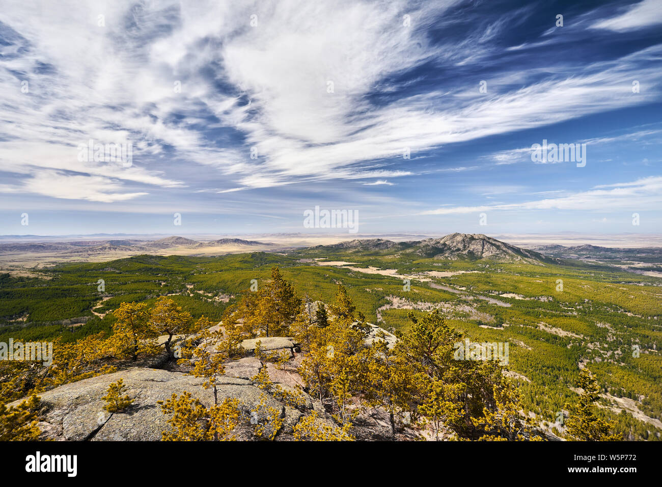 Schönen Tal der Rocky Mountains mit Pinienwäldern des Karkaraly National Park im Zentrum von Kasachstan Stockfoto