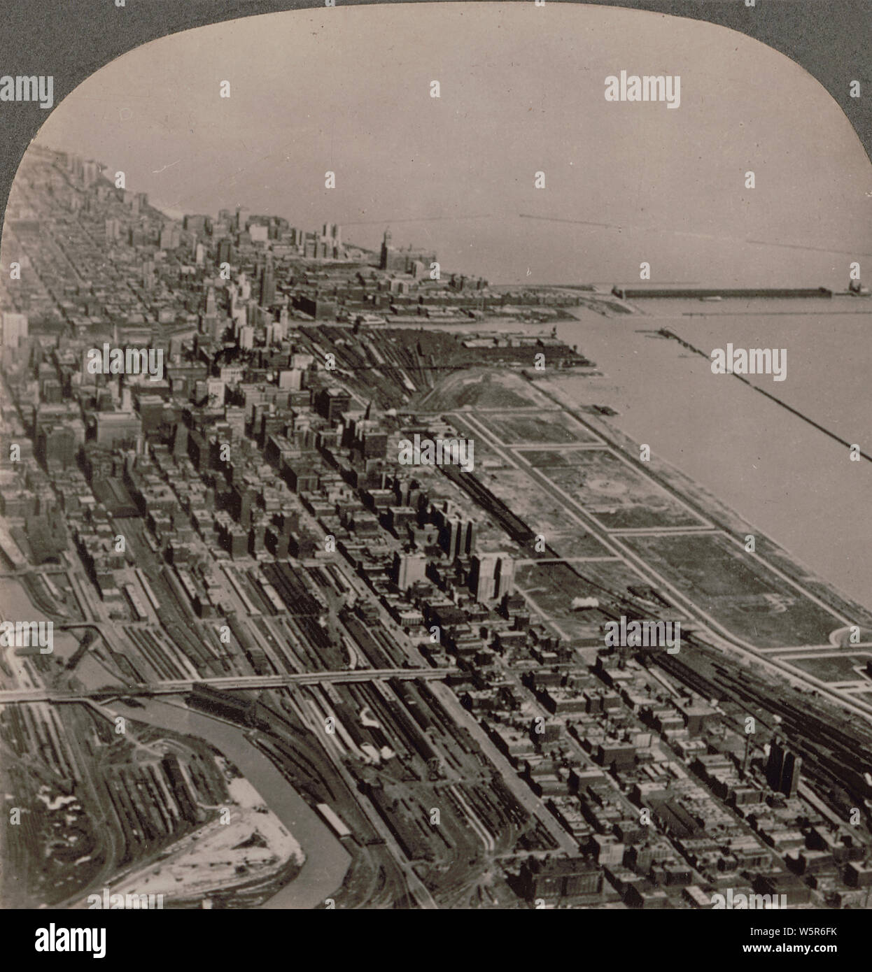 Chicago, Illinois von einem Flugzeug. 1928. Stockfoto