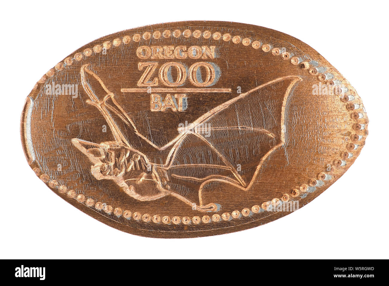 Souvenir gedrückt Penny" Oregon Zoo - Bat' Stockfoto