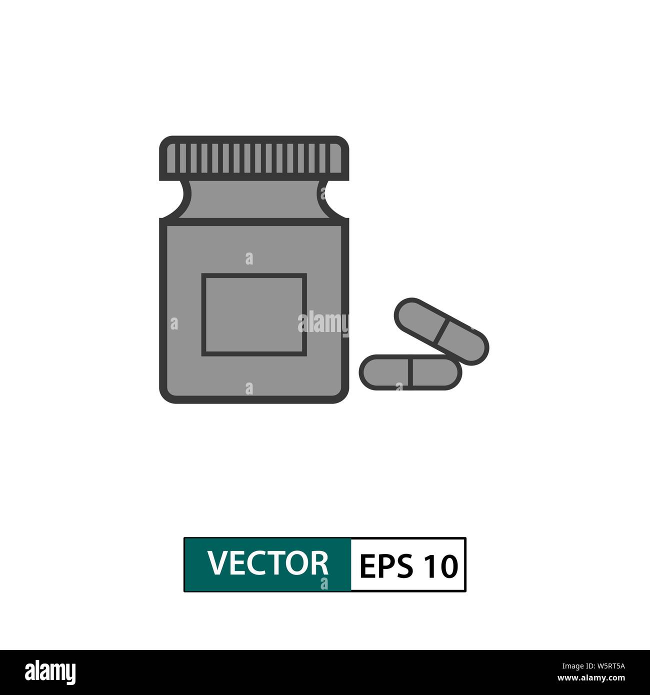 Medizin Flasche und Pille Symbol. Auf weissem Hintergrund. Vector Illustration EPS 10. Stock Vektor