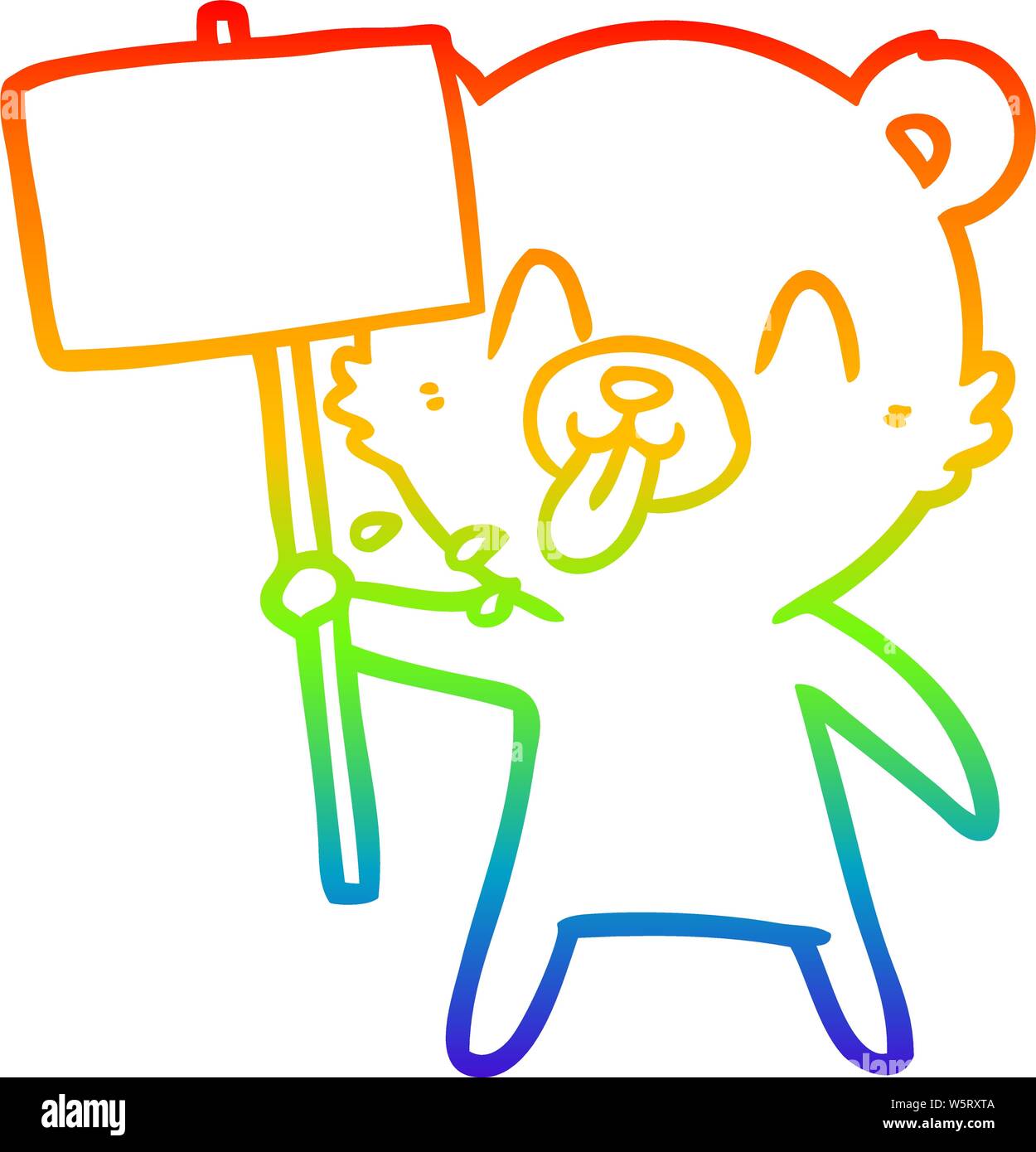 Rainbow abstufungslinie Zeichnung eines unhöflich Cartoon bear mit Protest anmelden Stock Vektor