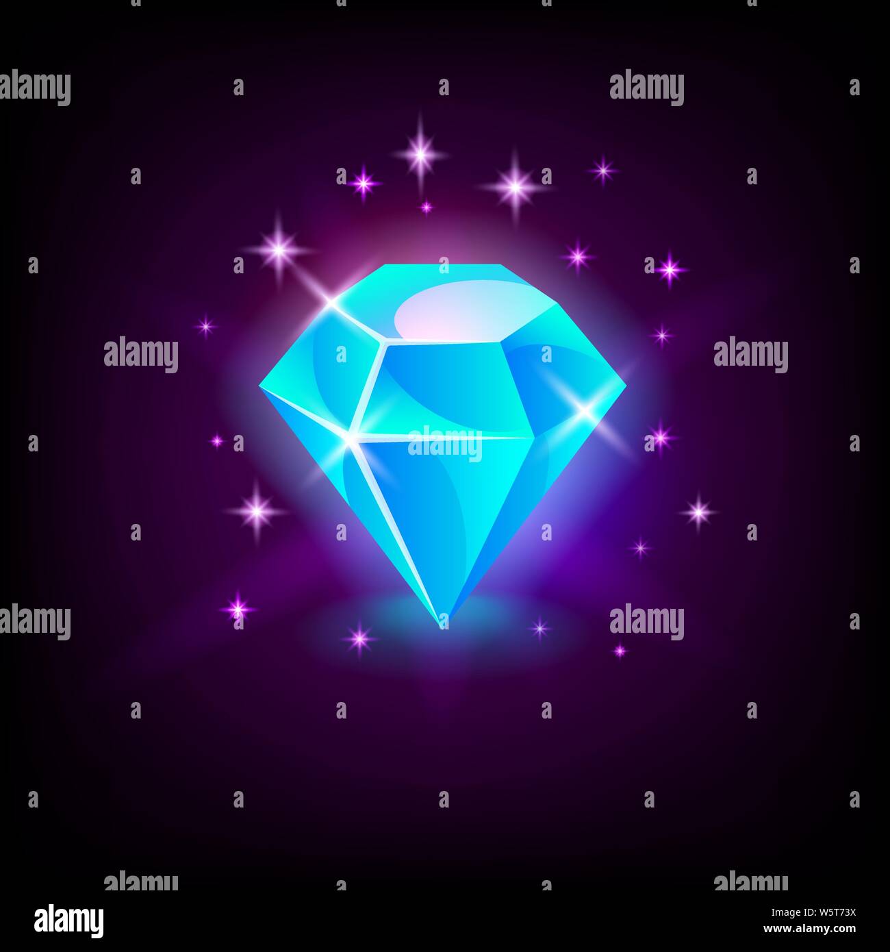 Shining Blue Diamond, Edelstein, slot Symbol für online Casino oder Logo für Mobile Game auf dunklem Hintergrund, Vector Illustration. Stock Vektor