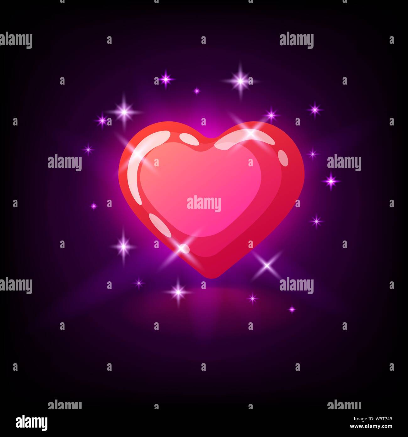 Leuchtend rosa glänzend Herz mit funkelt, Symbol für online Casino oder Logo für Mobile Game auf dunklem lila Hintergrund, Vector Illustration Stock Vektor