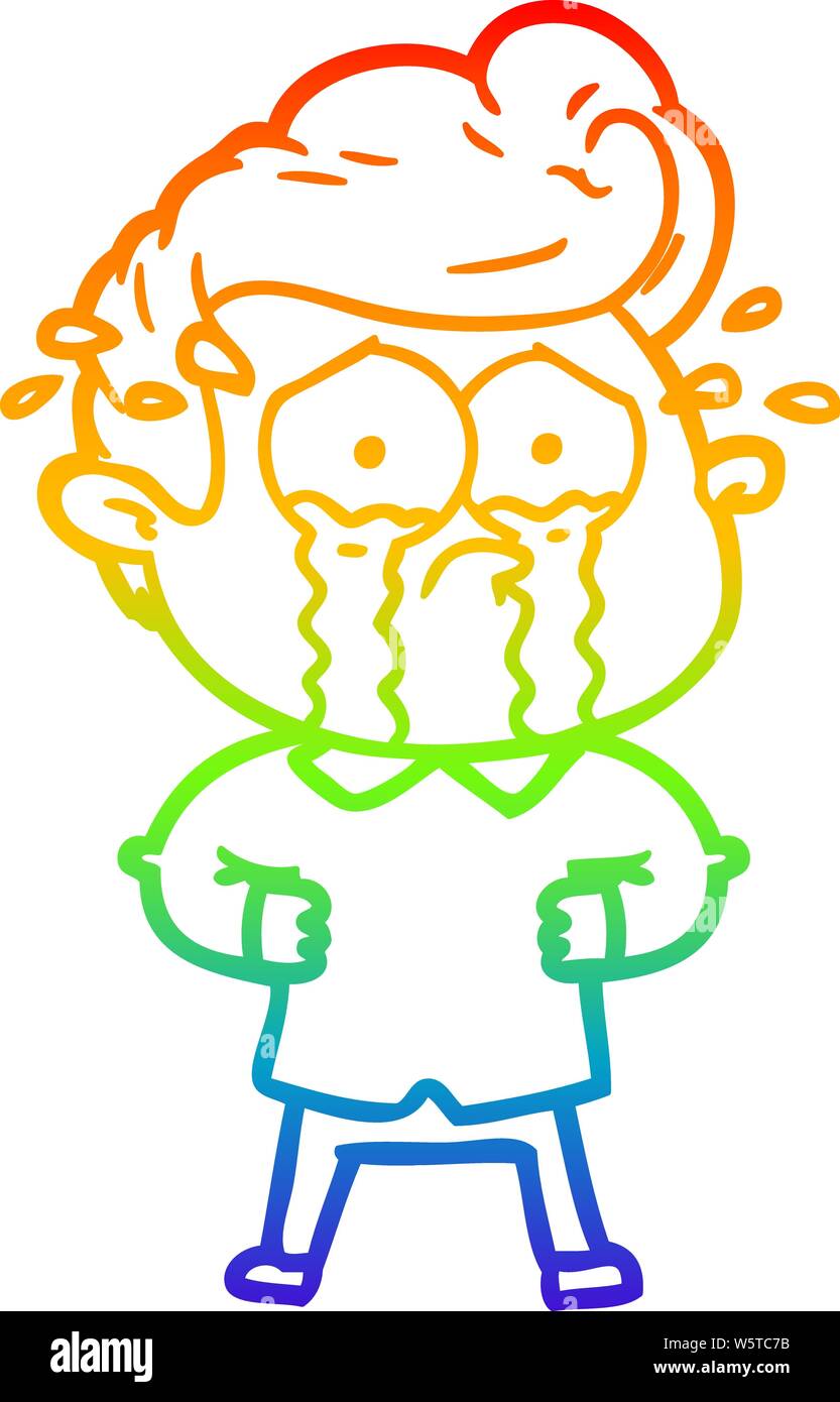 Regenbogen Farbverlauf Zeichnung einer Cartoon weinenden Mann mit Händen auf den Hüften Stock Vektor