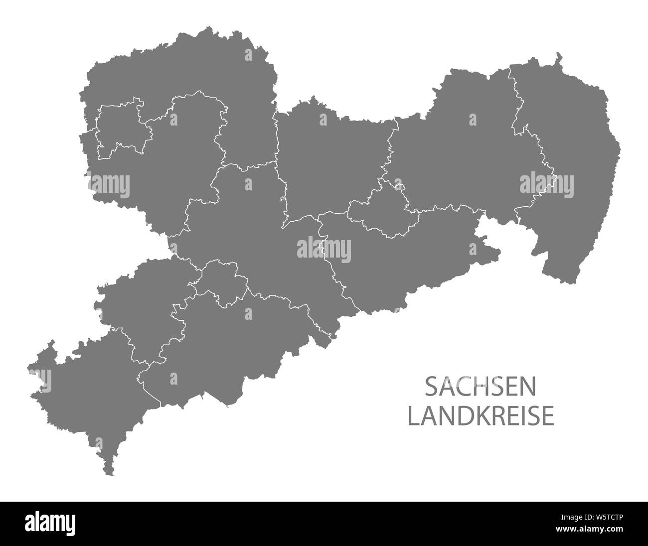 Moderne Karte - Sachsen Deutschlandkarte mit landkreisen Grau Stockfoto