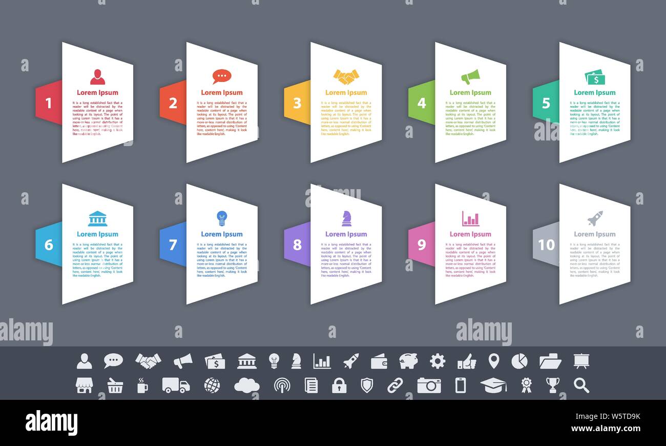 Infografik design Business Konzept Vector Illustration mit 10 Schritte und Optionen oder Prozesse, Arbeitsabläufe oder Schaltplan Stock Vektor