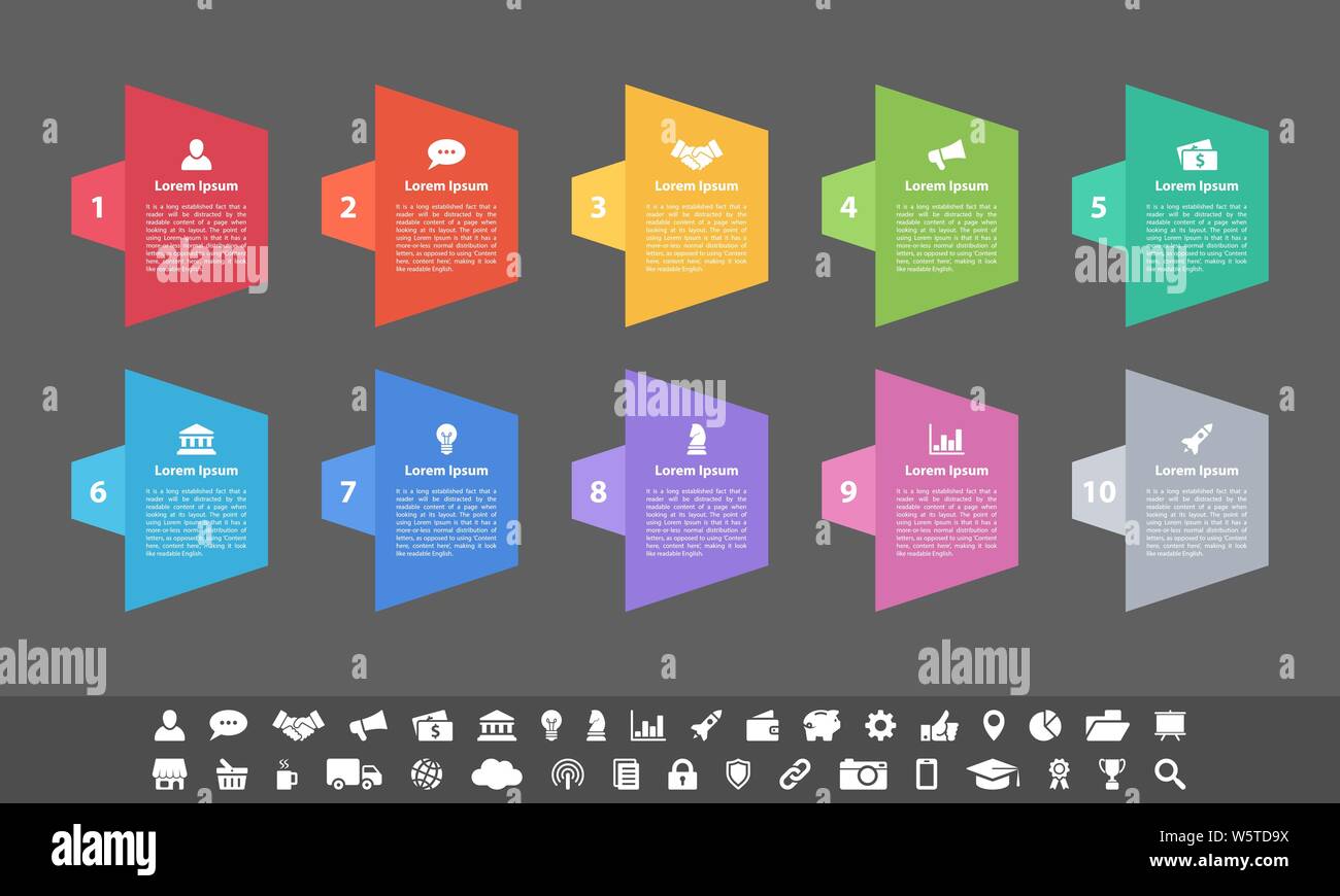 Infografik design Business Konzept Vector Illustration mit 10 Schritte und Optionen oder Prozesse, Arbeitsabläufe oder Schaltplan Stock Vektor