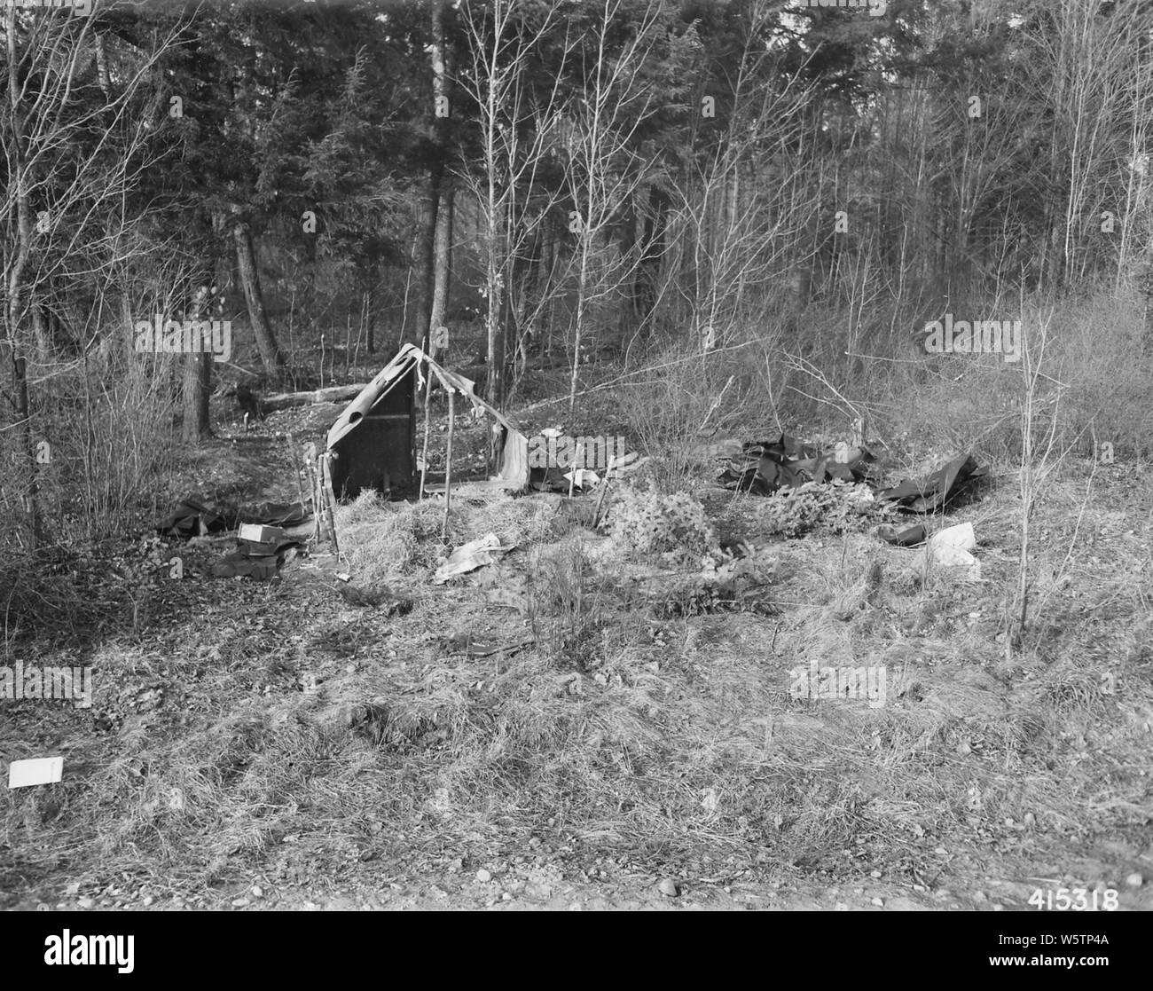 Foto von Hunter's Camp, Rückstände; Umfang und Inhalt: Original Bildunterschrift: Hunter's Camp Ablagerungen. Eine von vielen schmutzigen Verwirrungen von den Jägern in den Wald links. Stockfoto