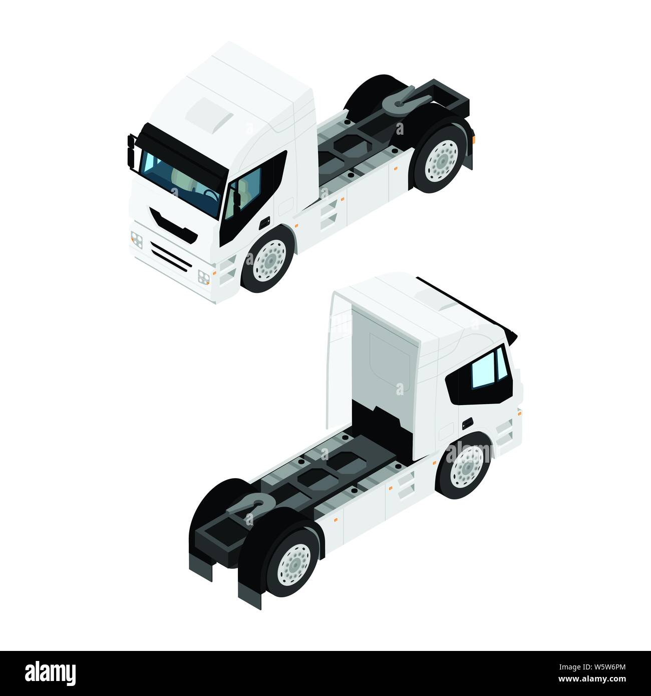 Schwertransport halb Lkw ohne Anhänger, Container isometrische Ansicht auf  weißem Hintergrund Stock-Vektorgrafik - Alamy