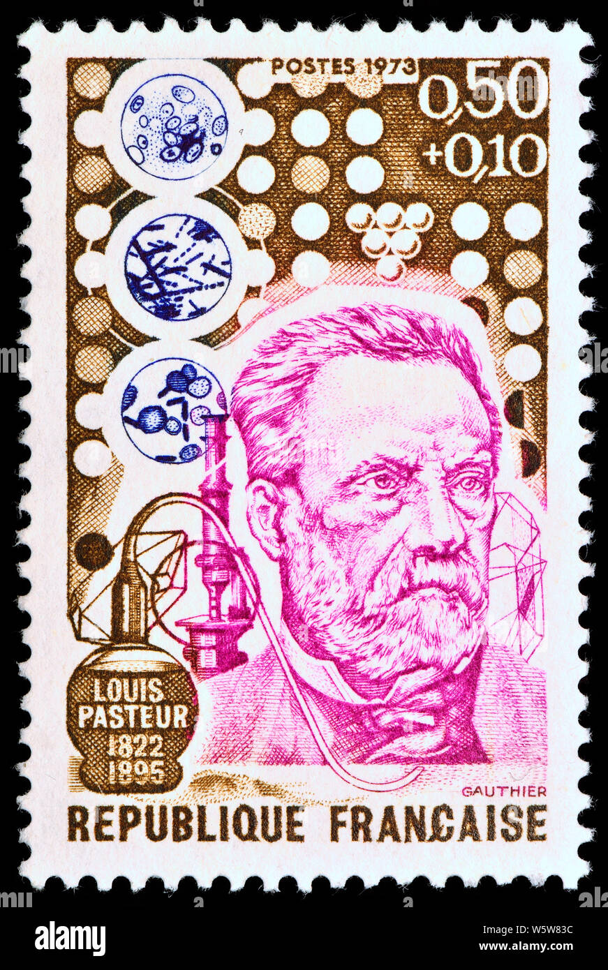 Französische Briefmarke (1973): Louis Pasteur (1822-1895) Stockfoto