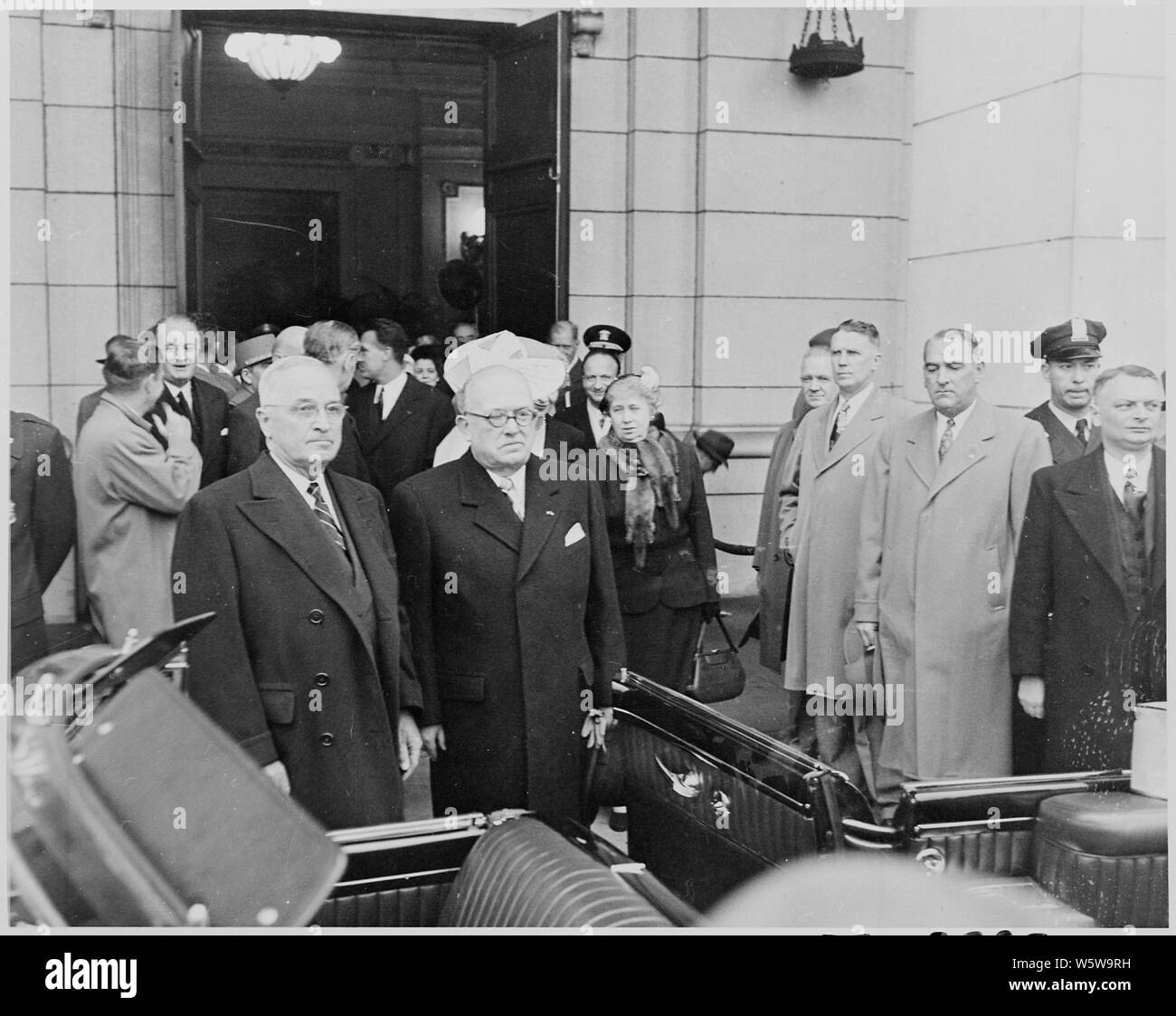 Foto von Präsident Truman mit dem französischen Präsidenten Vincent Auriol Auriol, während des Besuchs in Washington. Stockfoto