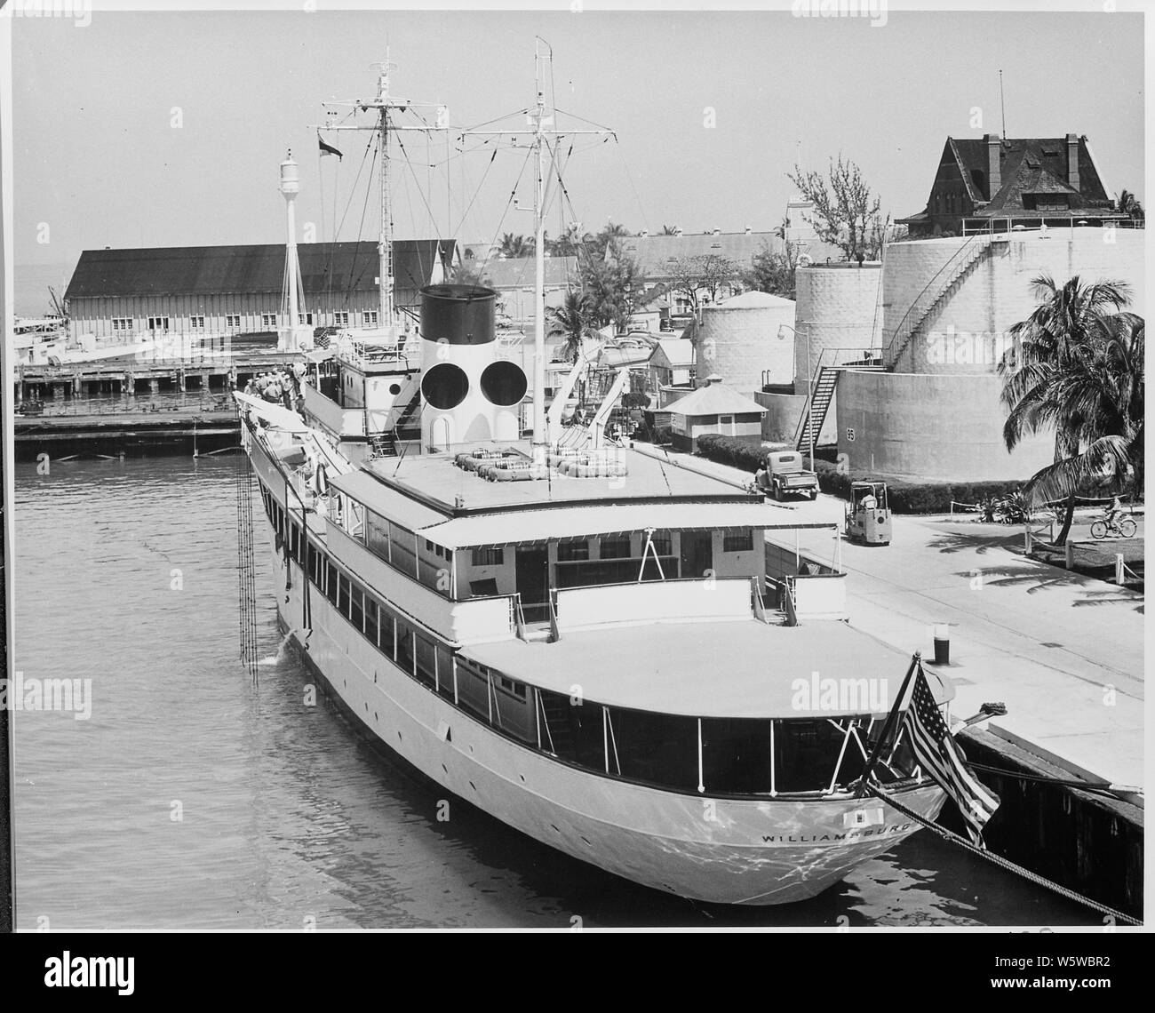 Foto von Präsident Truman die Yacht, die U.S.S. WILLIAMSBURG, angedockt an der U.S. Naval Base, Key West, Florida, während der Ferien des Präsidenten. Stockfoto