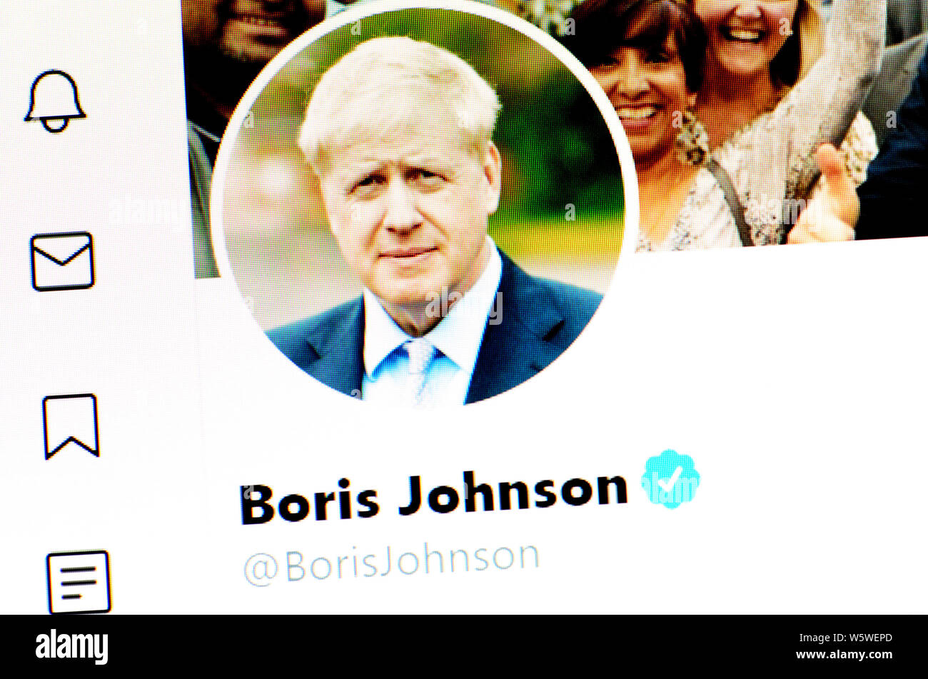 Twitter Seite (Juli 2019) - Boris Johnson MP - britische Premierminister Stockfoto