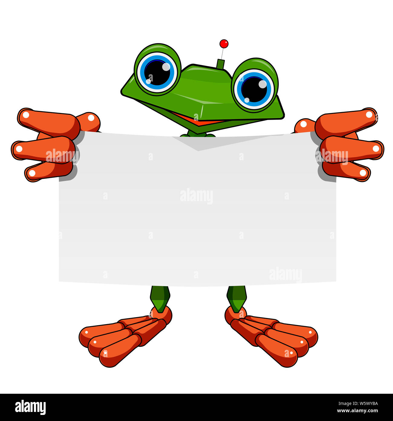 Lieferbar Abbildung: Frosch Roboter mit weißen Blatt auf weißem Hintergrund  Stockfotografie - Alamy