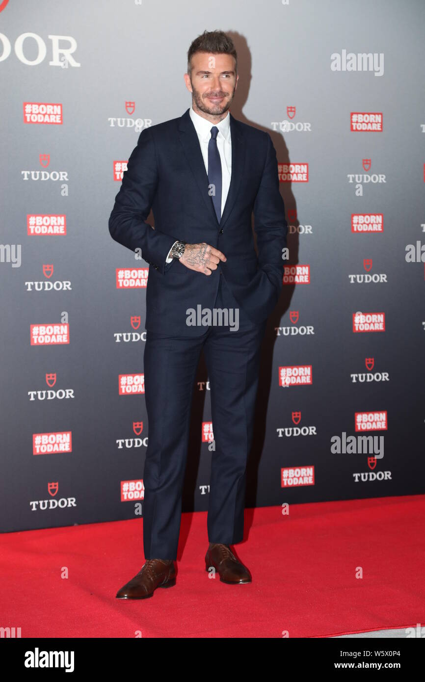 Englische Fußball-Star David Beckham besucht eine Werbeveranstaltung für Tudor in Hongkong, China, 14. November 2018. Stockfoto