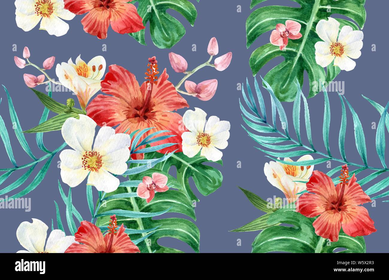 Tropische Blumen Natur Aquarell nahtlose Muster Vector Illustration Stock Vektor