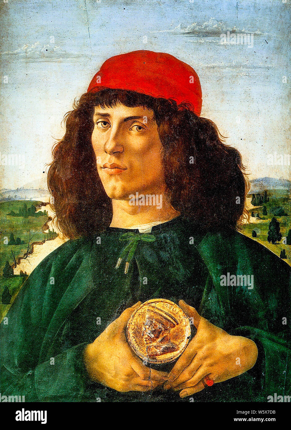 Sandro Botticelli, Porträt eines Mannes mit einer Medaille von Cosimo den Älteren, Malerei, ca. 1474 Stockfoto