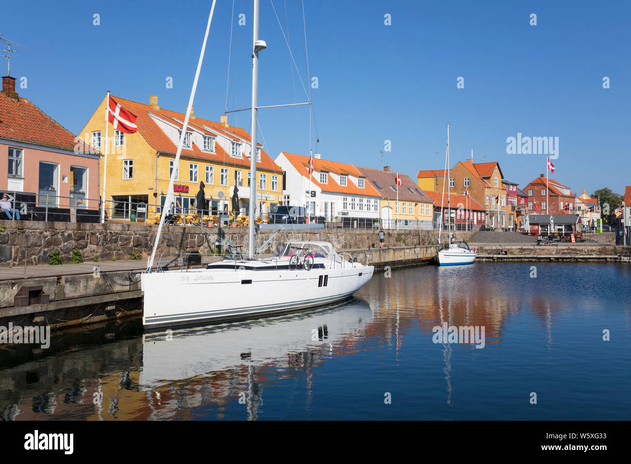 Blick über den Hafen, Allinge, Bornholm, Insel, Ostsee, Dänemark, Europa Stockfoto