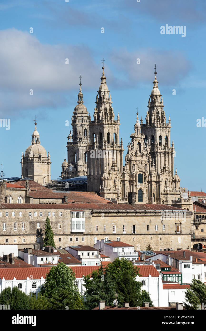 Kathedrale von Santiago de Compostela. Barocke Fassade Architektur. Pilgerfahrt Schicksal von St. Jakobsweg Santiago Galizien Spanien Stockfoto