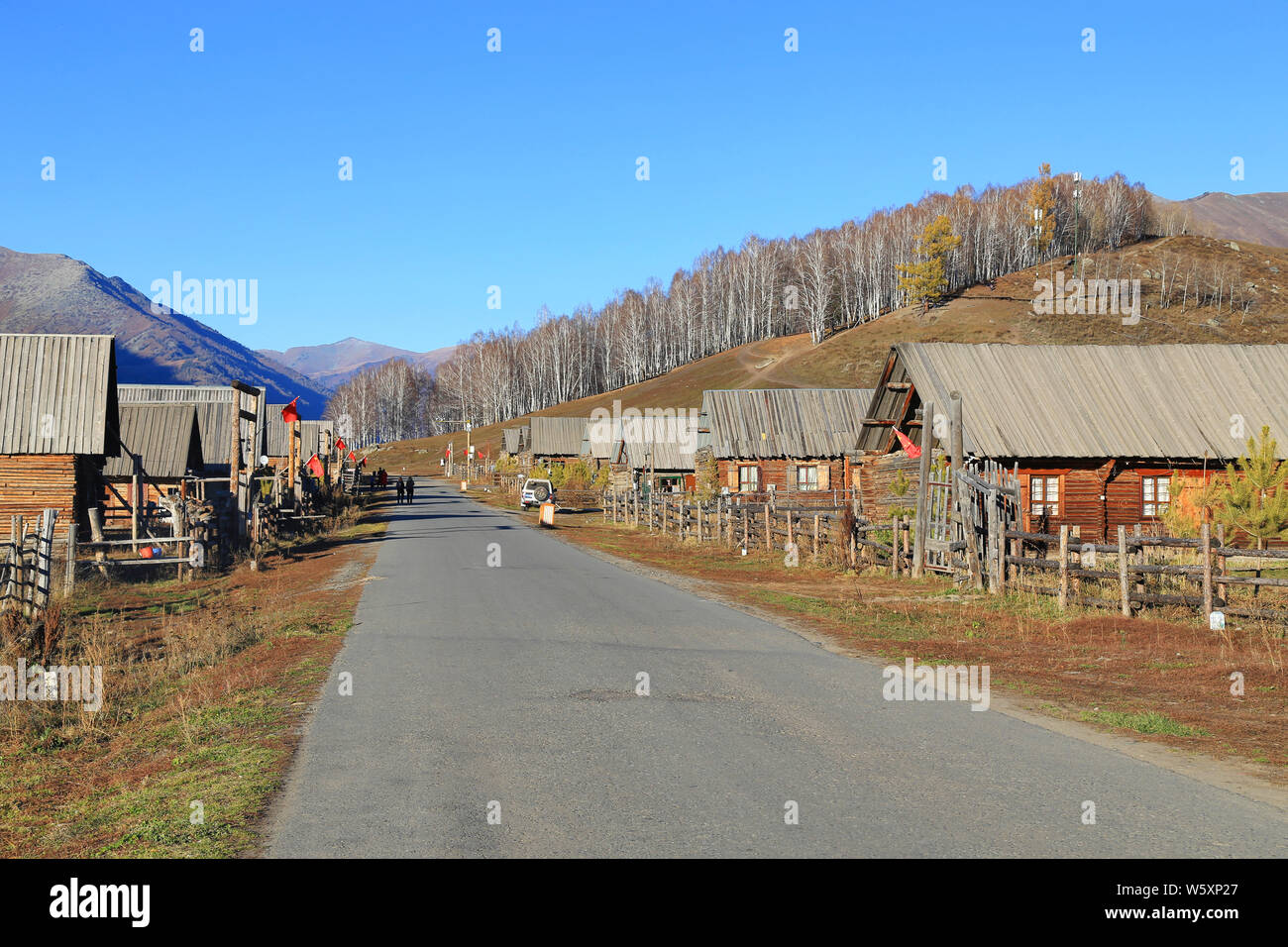 Landschaft der Hemu Dorf, eine der sechs schönsten Dörfer in China, in Burqin County, Altay Präfektur, Nordwesten Chinas Xinjiang Uygur EIN Stockfoto