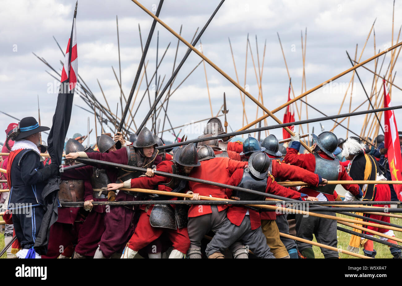 English Civil war Society - die Schlacht von Marlborough Nachstellung auf Marlborough Common, Wiltshire, England, UK Stockfoto