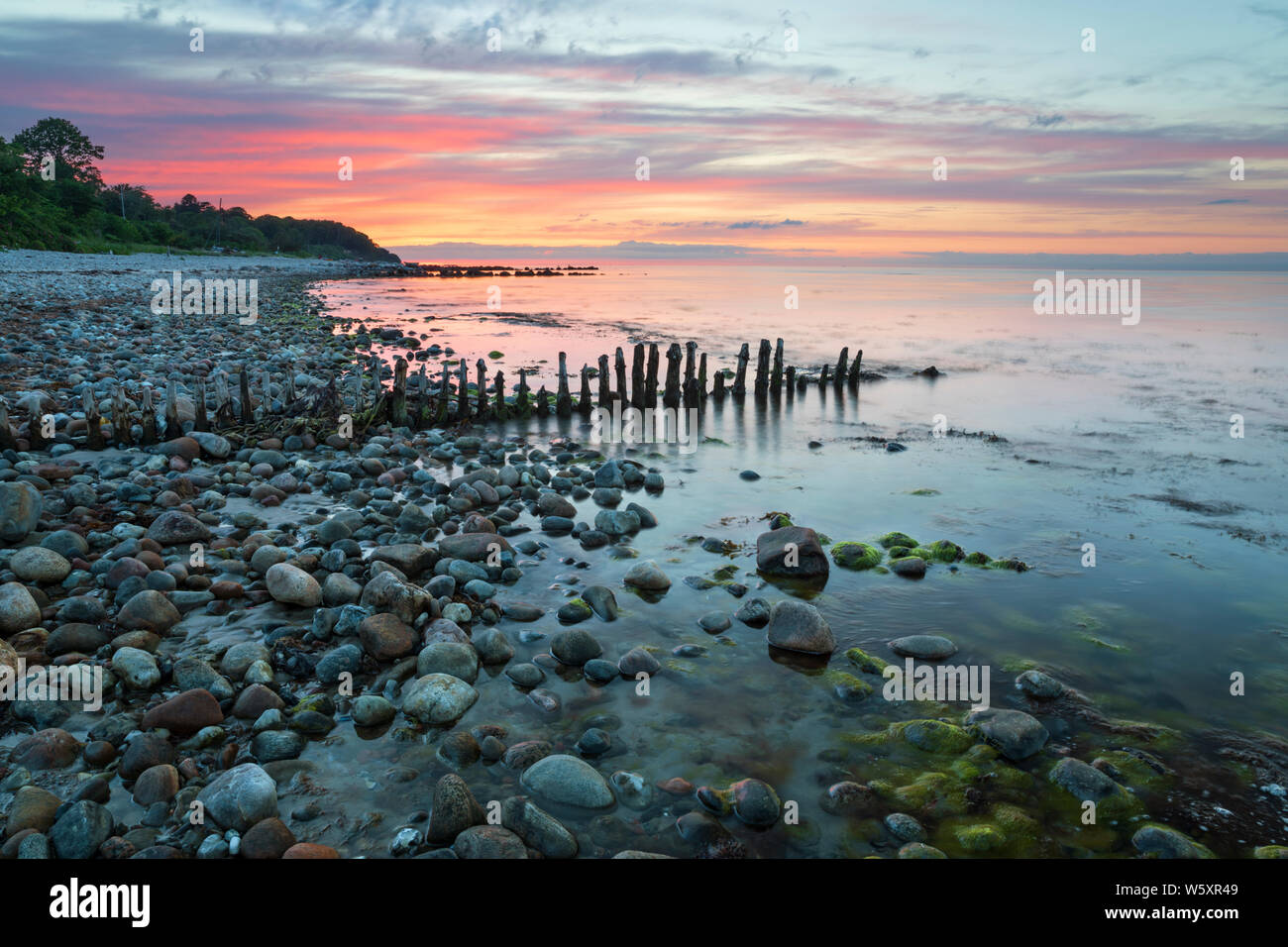 Sonnenuntergang über munkerup Strand, Munkerup, Region Hovedstaden, Neuseeland, Dänemark, Europa Stockfoto