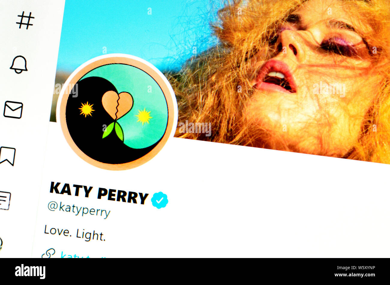 Twitter Seite (Juli 2019): Katy Perry - amerikanische Sängerin Stockfoto