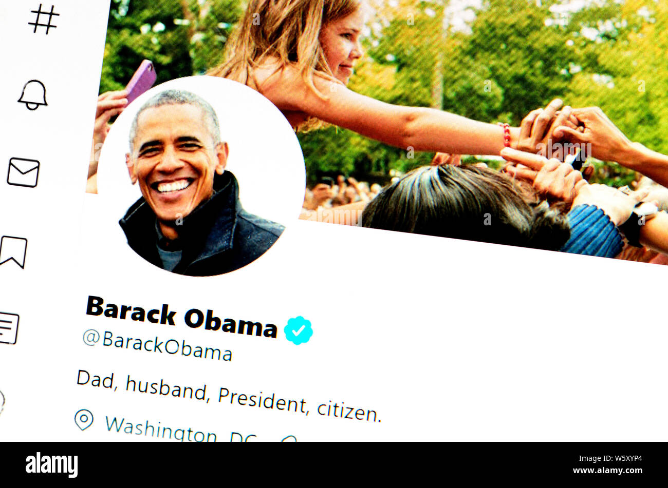 Twitter Seite (Juli 2019): Barack Obama - der ehemalige US-Präsident Stockfoto