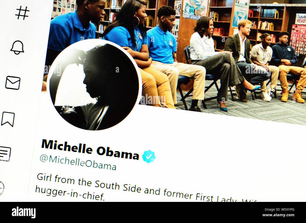 Twitter Seite (Juli 2019): Michelle Obama - ehemalige First Lady der USA Stockfoto