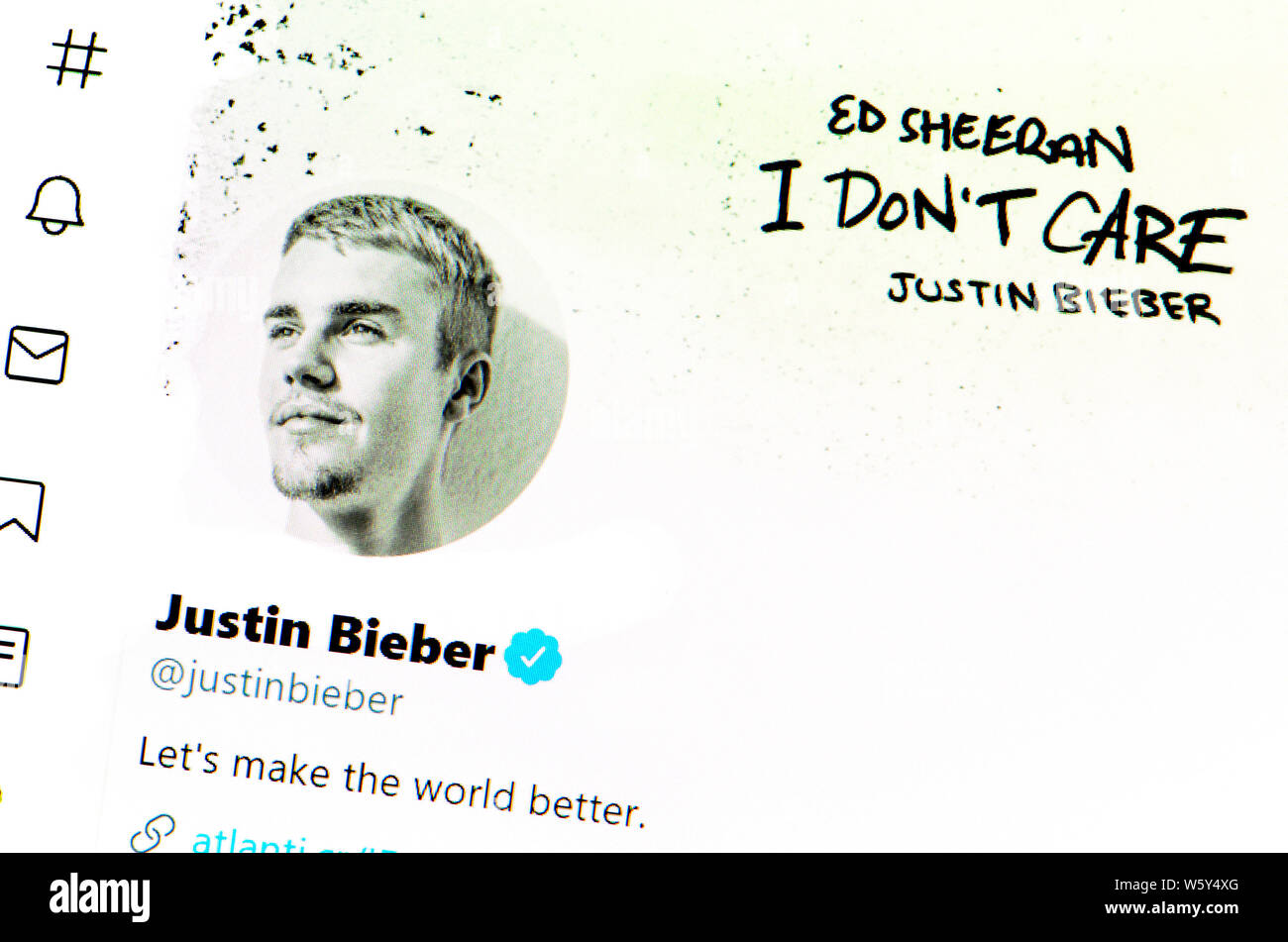 Twitter Seite (Juli 2019): Justin Bieber - kanadische Sängerin Stockfoto