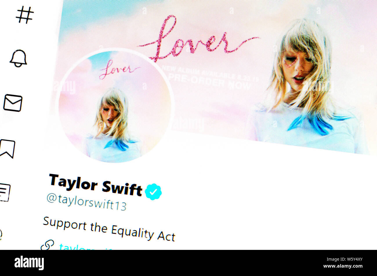 Twitter Seite (Juli 2019): Taylor Swift-amerikanische Sängerin Stockfoto