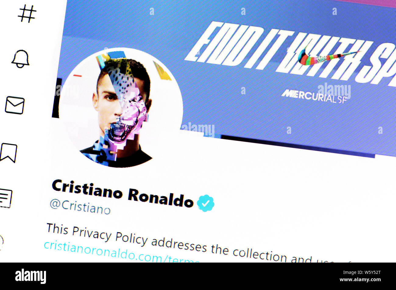 Twitter Seite (Juli 2019): Cristiano Ronaldo dos Santos Aveiro) - Portugiesische Fußballspieler Stockfoto