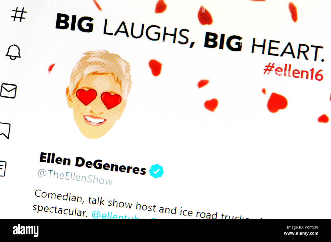 Twitter Seite (Juli 2019): Ellen DeGeneres - amerikanische Komiker und Talk Show Host Stockfoto