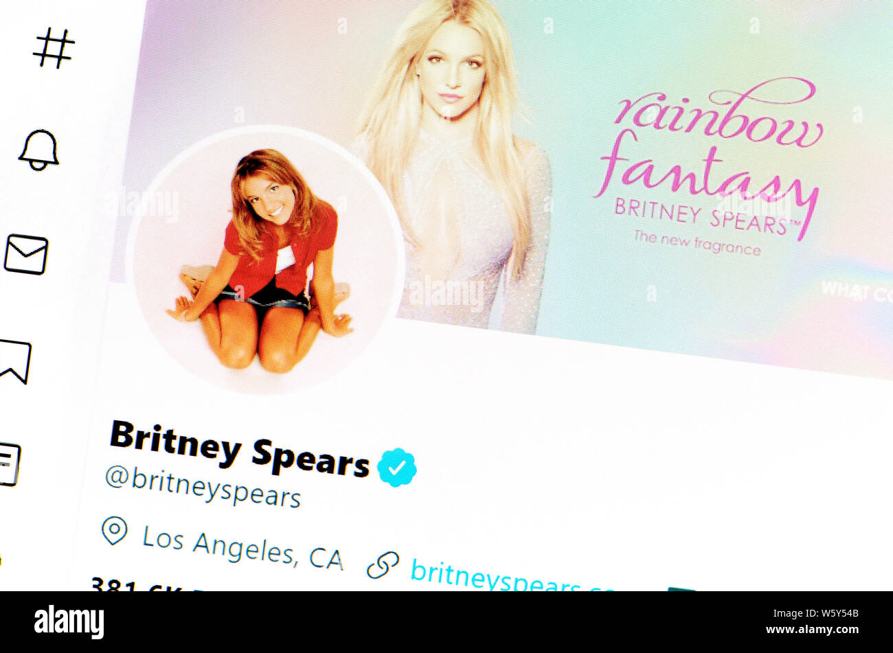 Twitter Seite (Juli 2019): Britney Spears - amerikanische Sängerin Stockfoto