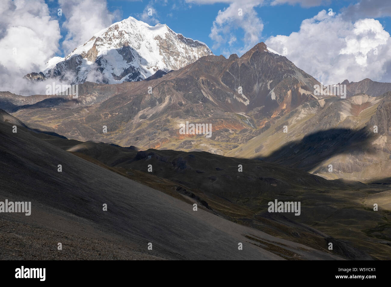 Blick auf den Berg Huayna Potosi Stockfoto