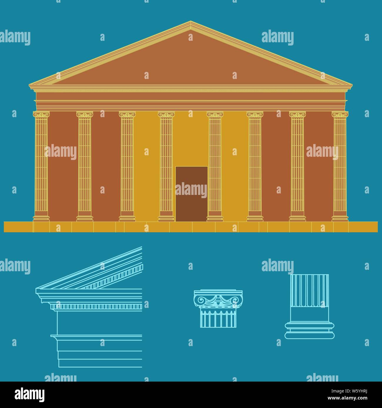 Vector Illustration. Römischen oder griechischen Tempel mit klassischen Säulen. Stock Vektor