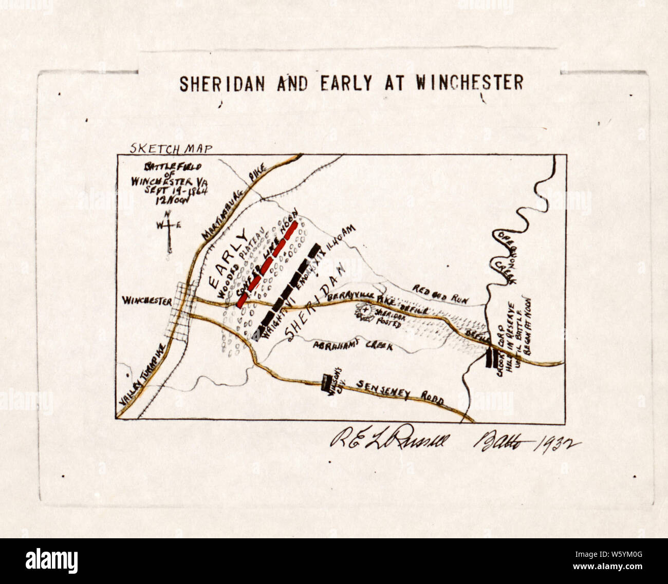 Bürgerkrieg Karten 1584 Sheridan und früh an der Winchester Bauen und Reparieren Stockfoto