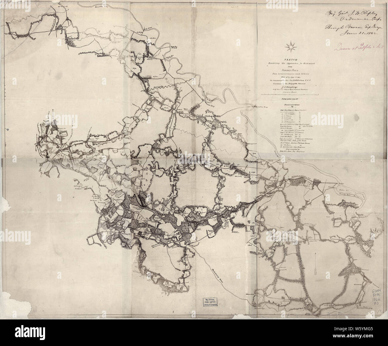 Bürgerkrieg Karten 1602 Skizze, die die Vorgehensweisen der Richmond von Pamunkey River von reconnoissances sic zwischen 18. Mai und 14. Juni 1862 Wiederaufbau und Reparatur Stockfoto