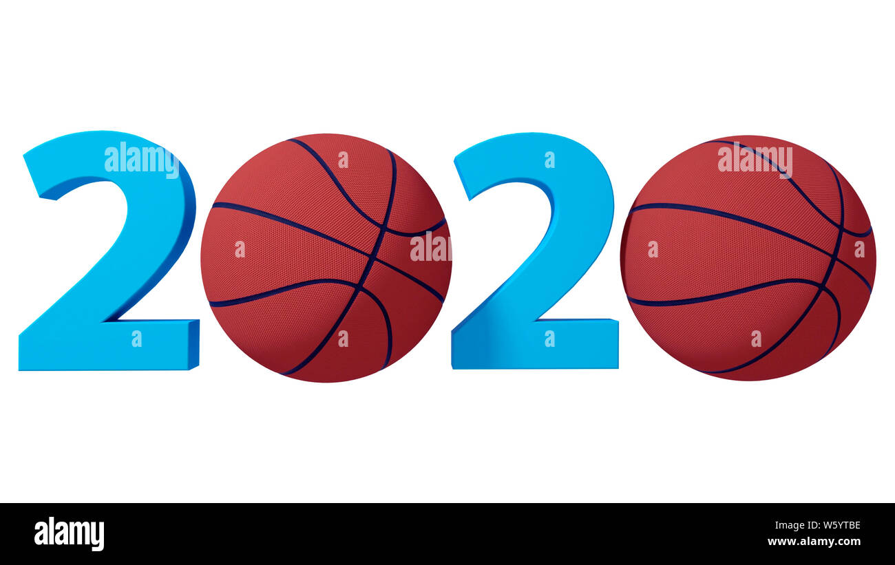 Basketball 2020 Design Hintergrund auf einem weißen Hintergrund. 3D-Darstellung. Stockfoto