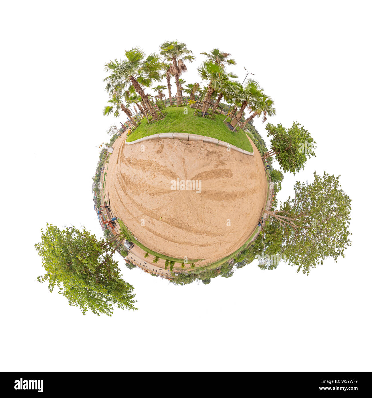 360 Panorama der öffentlichen Park mit Freistellungspfad Innen/Kreises Panorama der öffentlichen Park Stockfoto