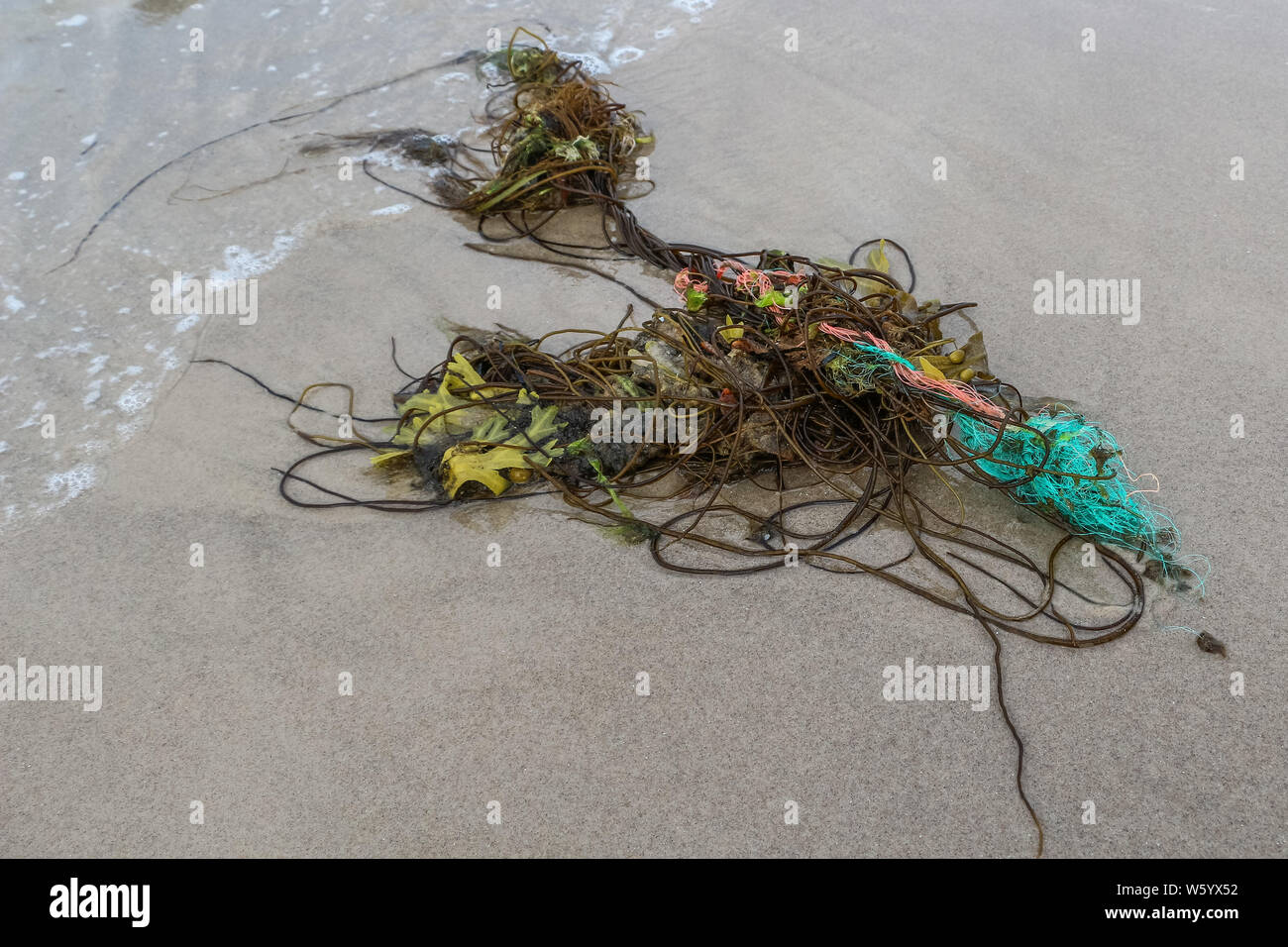 In Skagen, Dänemark am 28. Juli 2019 Marine Ablagerungen - fischernetze sind am Strand der Nordsee in Skagen, Dänemark am 28. Juli 2019 © vadim Pacajev/Alamy leben Nachrichten Stockfoto