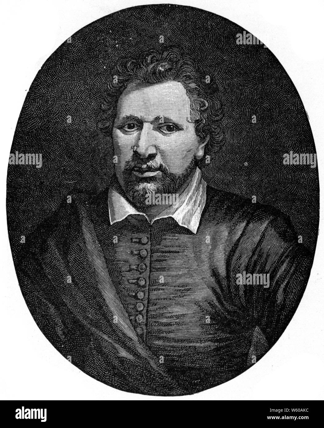 Ben Jonson (1572-1637), englischer Dramatiker und Dichter, 1730. Von George Vertue (1684-1786) nach Gerard van Honthorst (1590-1656). Stockfoto