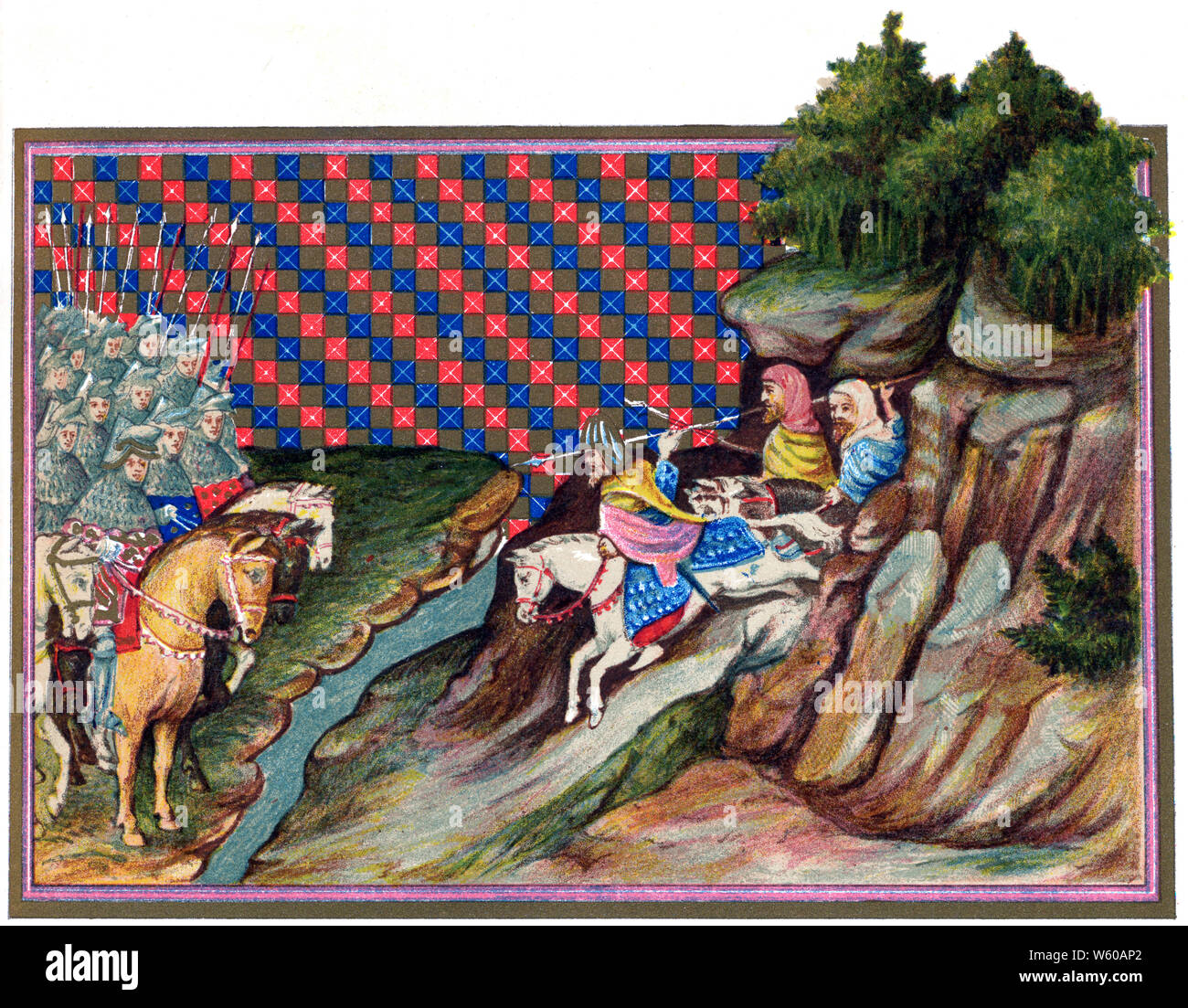 Macmorog, irischer Häuptling, nähert sich dem Herzog von Gloucester, 15. Jahrhundert. La Prinse et mort du roy Richart (Buch der Eroberung und des Todes von König Richard II), von Jean Creton (fl.1386-1420) (Harl. FRAU L 1319, S. Stockfoto