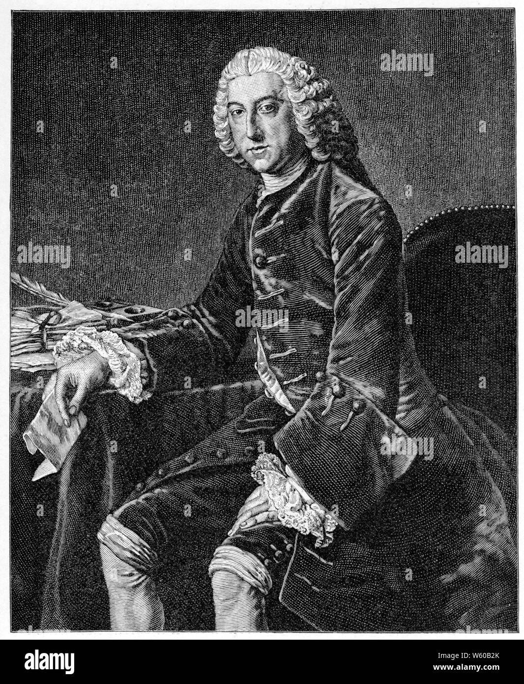 William Pitt, 1st Earl of Chatham, c1754. Nach dem Studio von William Hoare (c1707-173). William Pitt, britischer Staatsmann der Whig Gruppe, der Mitte des 18. Jahrhunderts als Premierminister Großbritanniens tätig war. Er ist auch als Pitt von Chatham oder William Pitt der ältere bekannt, um ihn von seinem Sohn William Pitt dem Jüngeren zu unterscheiden, der ebenfalls Premierminister war. Stockfoto